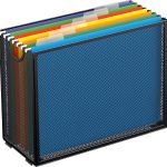 Sinboun Hanging File Organizer Letter-Size File Holder Filing Box Includes 5 Hanging Folders - Metal Mesh Magazine Book Letter Storage Cabinets File Cart for Office Home School, No Assembly Required